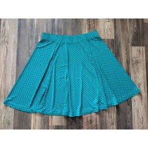 Lands End Green Blue Polka Dot Pull On Flowy A Line Skirt Sz 18